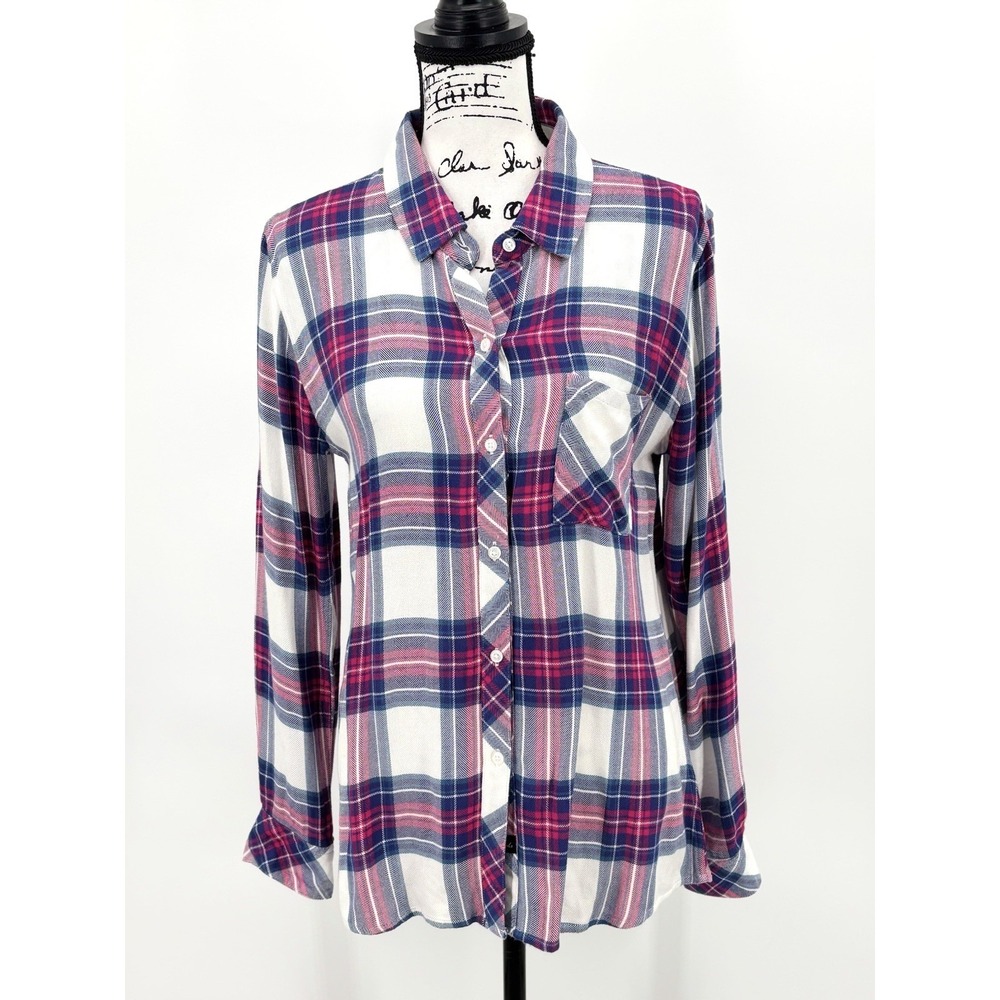 Rails Hunter Plaid Button Front Shirt Size Medium White Pink Blue Soft‎ Flannel